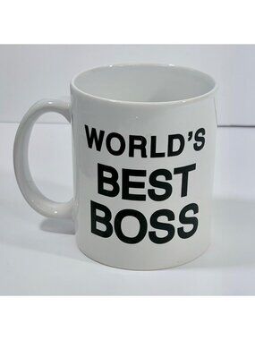 Worlds Best Boss Ceramic Coffee Mug The Office White With Bold Black Text Gift 1
